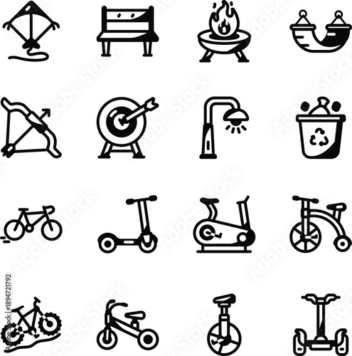 Pack of Outdoor Fun Glyph Style Icons 