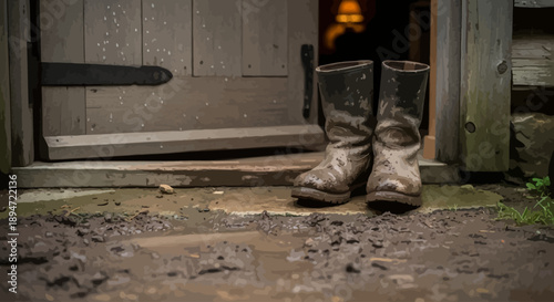 Work boots and hard work concept representing labor, effort, dedication, construction work, industrial environment, physical job lifestyle, working class strength, commitment to work, blue collar prof