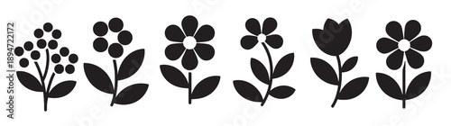 simple black flower icons floral designs botanical