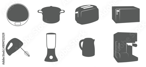 set of silhouette icons on a theme kitchen equipment