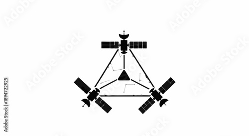 Interconnected satellites forming a triangular constellation in space