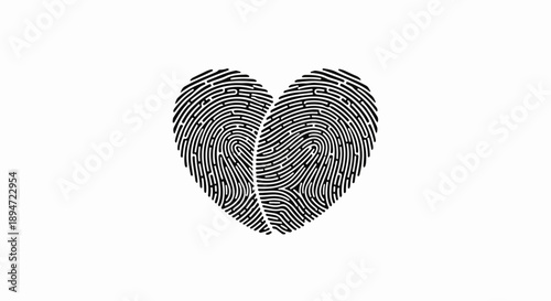 Unique fingerprint forms a symbolic heart shape, representing individuality and love.