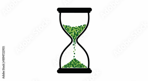 Hourglass filled with falling green currency symbolizing financial time or investment flow