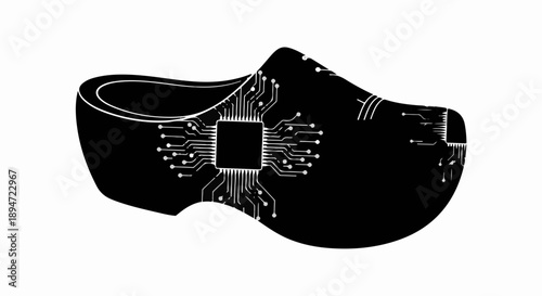 Traditional wooden shoe transformed into a modern electronic circuit board