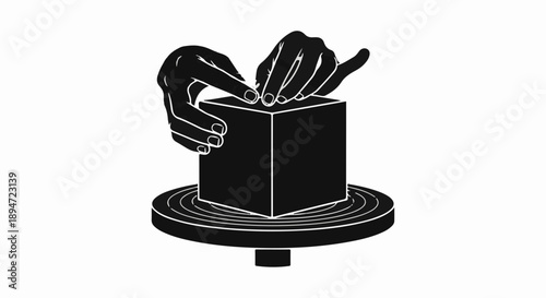 Hands shaping clay on a pottery wheel, creating art with focused precision.