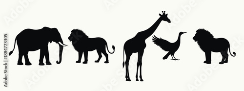 silhouettes of various wild animals including lions 