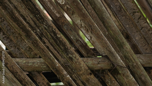 old cement wall background, and dark brown woven bamboo background