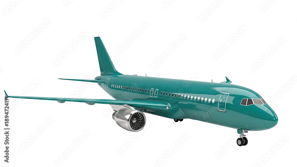 Obraz premium Teal Passenger Airplane with Silver Engine