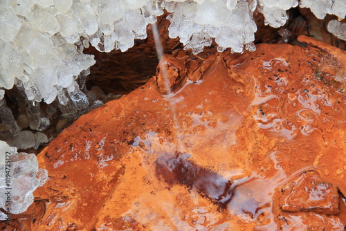 Vivid red texture of the water, reach with iron.