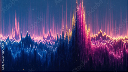 Vibrant forest landscape with glowing trees under a dark blue sky viewed from a distance