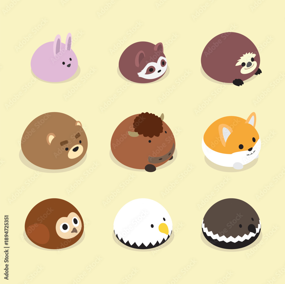 Fototapeta premium Meringue Animal Set Cute Cartoon Dessert Collection - American