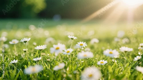 SunlitWhiteFlowersinGreenMeadow