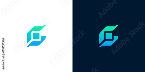 Abstract C-shaped digital technology emblem with modern gradient colors, representing innovation and connectivity and forward-thinking solutions