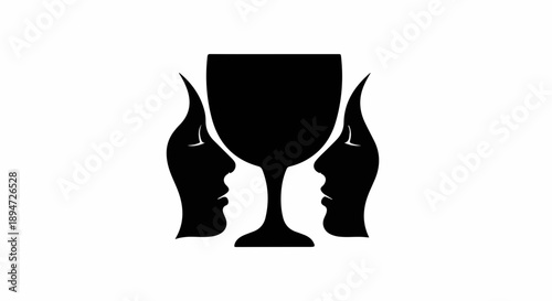 Two profiles facing each other, creating the illusion of a wine glass, symbolizing connection or shared experience.
