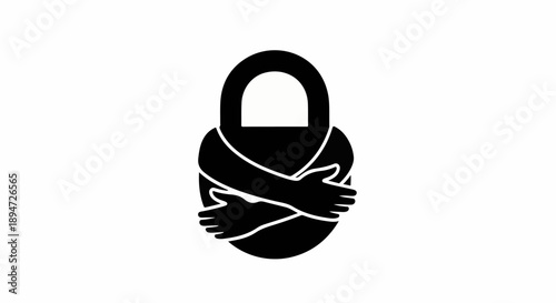 Embracing self-care symbolized by a lock holding itself in a comforting hug