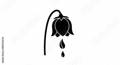 Melancholy bloom with a single tear falling, symbolizing sadness and loss.