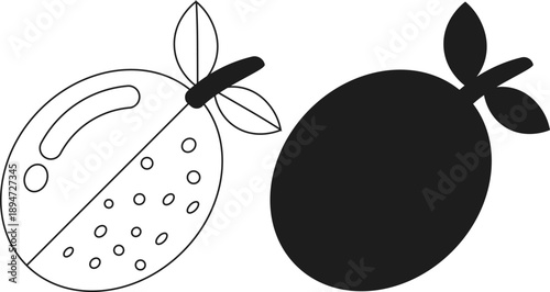 Guava Fruit Outline and Silhouette Vector Icons with Internal Details for Health and Diet Concepts