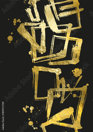 Abstract vector banner with expressive golden brush strokes and paint splashes on dark background, conveying luxury, contrast, and artistic energy.