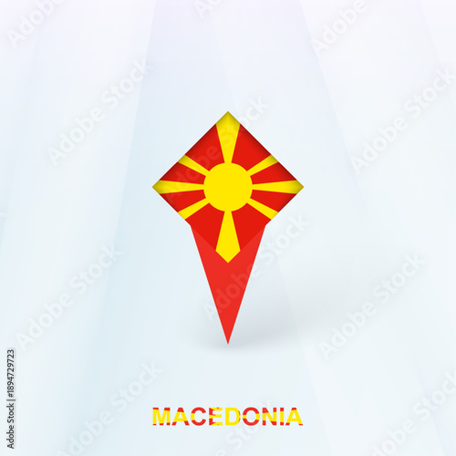 North Macedonia Flag Pin Icon with Geometric Design.