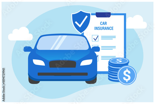 Car insurance concept.Man deal with insurance agent and signing form vector illustration