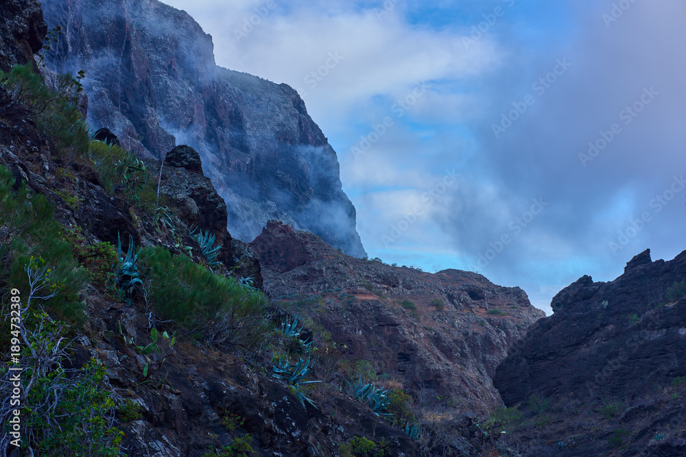 Fototapeta premium Misty cliffs in Masca gorge