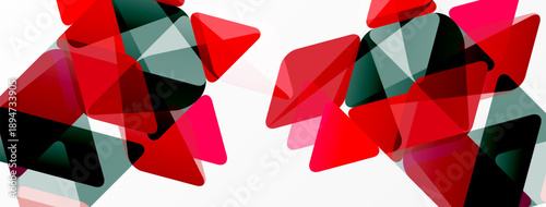 Abstract composition featuring overlapping red, gray triangles. Minimalist design creates dynamic visual texture. Brightness contrasts sharply against white background.