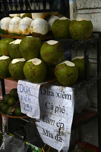 Thai Coconuts for Sale in a Hanoi Street Market