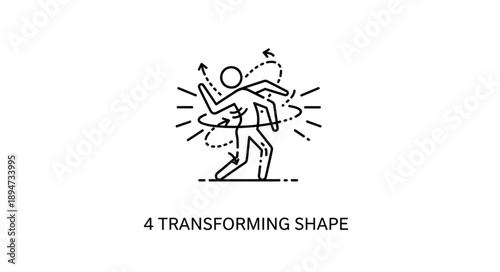 Human figure transforming shape with motion lines.