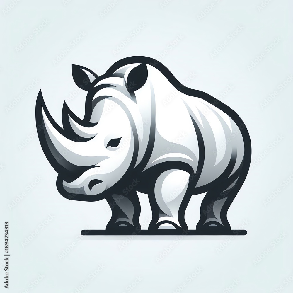 Obraz premium Cute cartoon rhino vector illustration on a clean white background for fun wildlife art