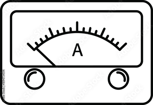 Analog ammeter gauge icon black outline electrical measurement device illustration isolated on white background for electronics engineering power and instrumentation concepts