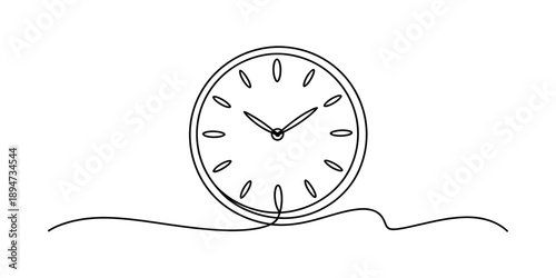 Minimalist continuous line art drawing depicting a simple analog clock Vector, illustration