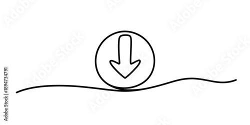 Simple continuous line drawing of a downward direction arrow in a circular frame Vector, illustration