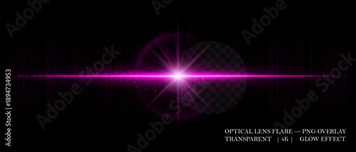 Soft horizontal lens flare with glowing core and radiant reflections. Perfect for video overlays, light beams, and futuristic photo enhancement.