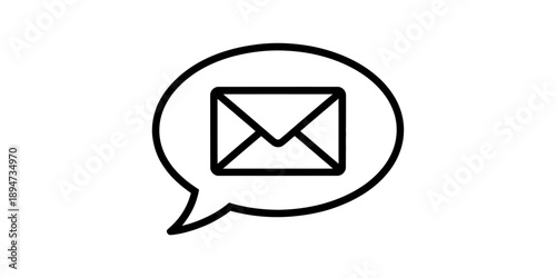 Message notification icon with email symbol inside a speech bubble outline Vector, illustration