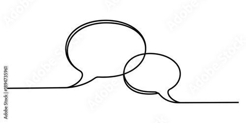Continuous line drawing of two overlapping speech bubbles symbolizing conversation and dialogue Vector, illustration