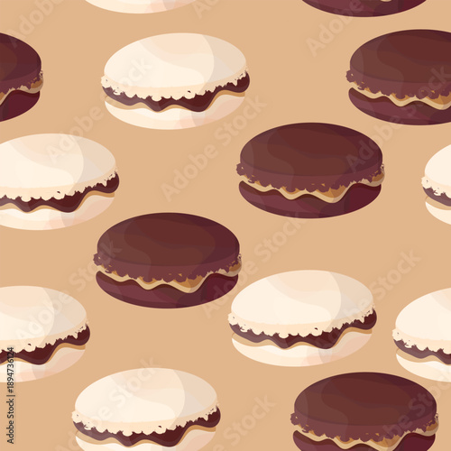 Seamless Pattern with Chocolate Macarons