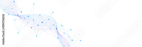 Digital global network connection and big data visualization. Social communication concept with plexus and line wave design. Suitable for science and technology. Vector