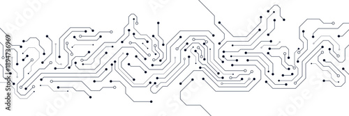 Quantum computer technology concept with circuit board texture. Modern circuit diagram on white background. Design for digital connection and communication. Vector