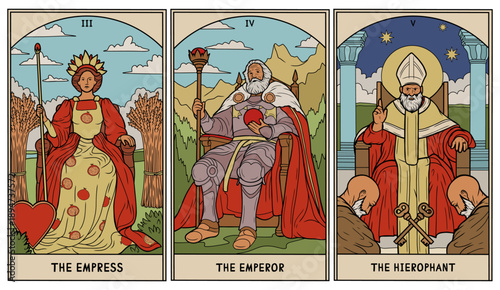 vintage vintage style deck of tarot cards. magical predictions of the future, mysterious characters.