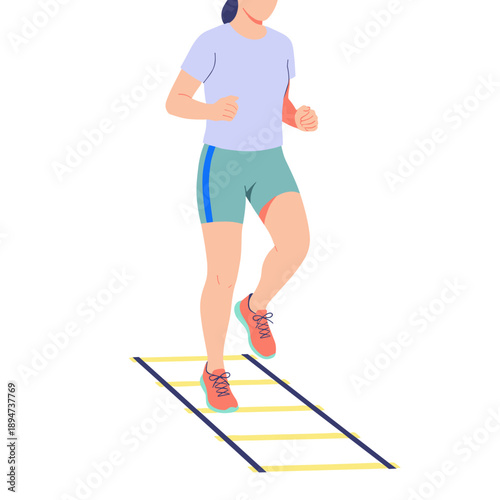 Young person training agility on ladder in athletic attire  