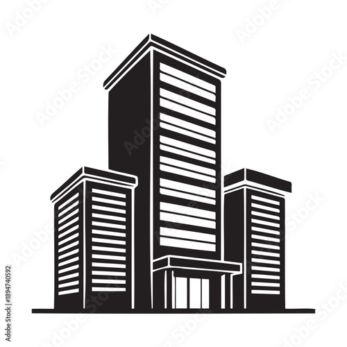 Modern skyscrapers depicted in a striking black silhouette