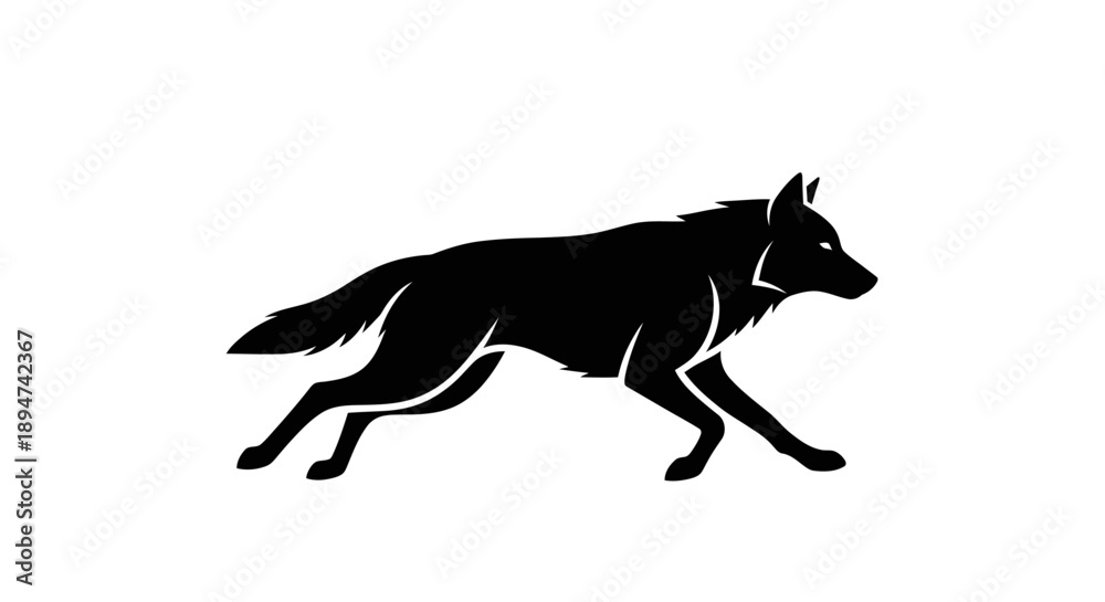 Obraz premium Black silhouette of a running dog against a white background.