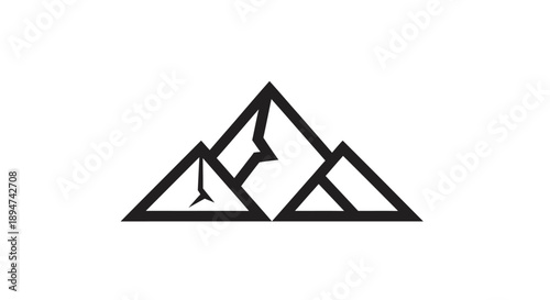 Simple black line drawing of three mountain peaks with a bird in flight on a white