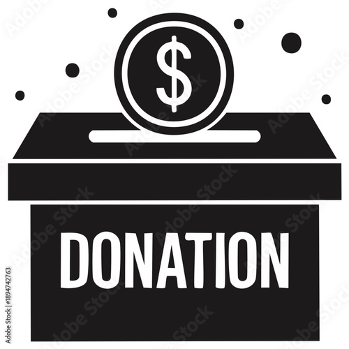 Donation box and coin concept symbol of giving, charity, and help.