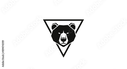 Black bear head inside a black triangle on white background