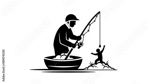 Man fishing for another person in a metaphor illustration.