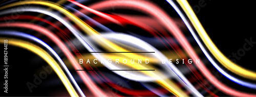 Abstract flowing lines, vibrant colors, dynamic wave pattern. Black background creates strong visual contrast, modern design element.