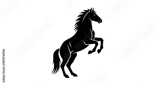 Black silhouette of a horse rearing up on a white background.