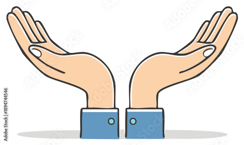 Cartoonish pair of hands with sleeves held up in gesture of giving or receiving