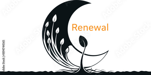Renewal Concept with Growing Plant from Crescent Moon Symbol for New Beginnings, Hope and Spiritual Growth Illustration